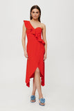 Elegant One-Shoulder Ruffled Dress with Corset Top