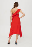 Elegant One-Shoulder Ruffled Dress with Corset Top
