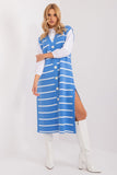 Chic Striped Midi Knit Dress with Side Slits and Buttons