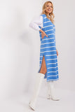 Chic Striped Midi Knit Dress with Side Slits and Buttons