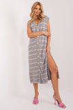 Everyday Striped Knit Dress with Side Slits and Button Closure