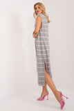 Everyday Striped Knit Dress with Side Slits and Button Closure