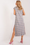 Everyday Striped Knit Dress with Side Slits and Button Closure