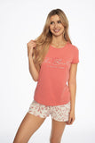 Summer Cotton Pajama Set with Cute Print and Leafy Shorts