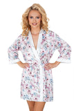 Multicolored Floral Satin Rosa Robe with Loose Sleeves