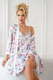 Multicolored Floral Satin Rosa Robe with Loose Sleeves