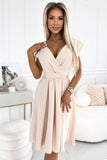 Elegant Flared Dress with Belt and Stylish Neckline