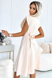 Elegant Flared Dress with Belt and Stylish Neckline