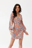 Elegant Mini Dress with Deep Neckline & Flared Hem
