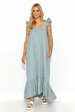 Summer Maxi Dress with Ruffle Straps and Pockets