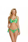 Tropical Motif Underwired Push-Up Swim Bra in Green/Blue
