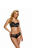 Coquettish Soft Bra in Black and Green with Lace Detail