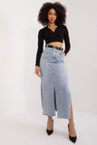 Classic Maxi Denim Skirt with Pockets and Belted Design