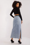Classic Maxi Denim Skirt with Pockets and Belted Design