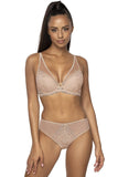 Beige Lace Panties with Floral Motif and Satin Bow
