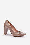 Elegant Stiletto Pumps with Heart Ornament in Natural Leather
