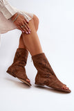 Elegant Suede Flat-Heeled Sandals with Openwork Design