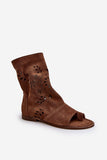 Elegant Suede Flat-Heeled Sandals with Openwork Design