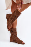 Elegant Suede Flat-Heeled Sandals with Openwork Design