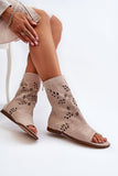 Elegant Suede Flat-Heeled Sandals with Openwork Design