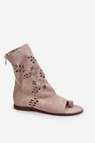 Elegant Suede Flat-Heeled Sandals with Openwork Design