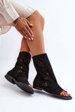 Elegant Suede Flat-Heeled Sandals with Openwork Design