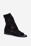 Elegant Suede Flat-Heeled Sandals with Openwork Design