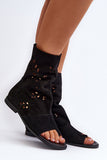 Elegant Suede Flat-Heeled Sandals with Openwork Design