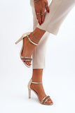 Elegant Women's Leather Sandals with Sparkling Details