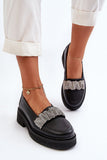Elegant Women's Leather Moccasins with Zircon Accent