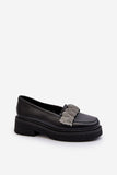 Elegant Women's Leather Moccasins with Zircon Accent