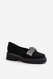 Elegant Suede Moccasins with Crinkled Strap and Zircons