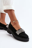 Elegant Suede Moccasins with Crinkled Strap and Zircons