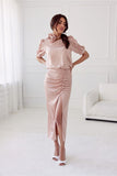 Elegant Satin Midi Skirt with Front Slit and Crease Detail