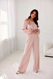 Elegant Satin Spanish Blouse with Decorative Rose Detail