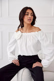 Elegant Satin Spanish Blouse with Decorative Rose Detail