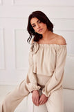 Elegant Satin Spanish Blouse with Decorative Rose Detail