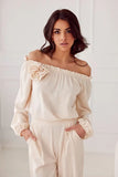 Elegant Satin Spanish Blouse with Decorative Rose Detail