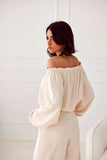 Elegant Satin Spanish Blouse with Decorative Rose Detail