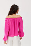Elegant Satin Spanish Blouse with Decorative Rose Detail