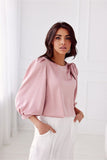 Elegant Satin Blouse with Rose Detail and 3/4 Sleeves