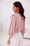 Elegant Satin Blouse with Rose Detail and 3/4 Sleeves