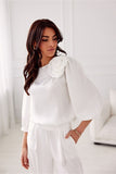 Elegant Satin Blouse with Rose Detail and 3/4 Sleeves