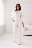Elegant Satin Blouse with Rose Detail and 3/4 Sleeves