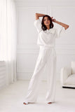 Elegant Satin Blouse with Rose Detail and 3/4 Sleeves