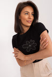 Charming Casual Blouse with Flower Detail and Short Sleeves