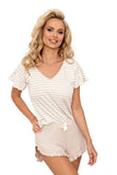 Elegant Striped Chemise & Shorts Pajama Set in Beige