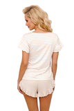 Elegant Striped Chemise & Shorts Pajama Set in Beige