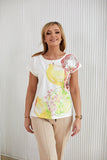 Fruit Print Blouse with Glittering Rhinestones