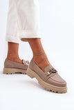 Stylish Natural Leather Moccasins with Shiny Loop Detail